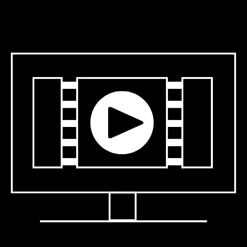 videos produced by us: a monitor illustration displaying a tile with two video reals, between them a circle with an arrow pointing right to signify a play button.