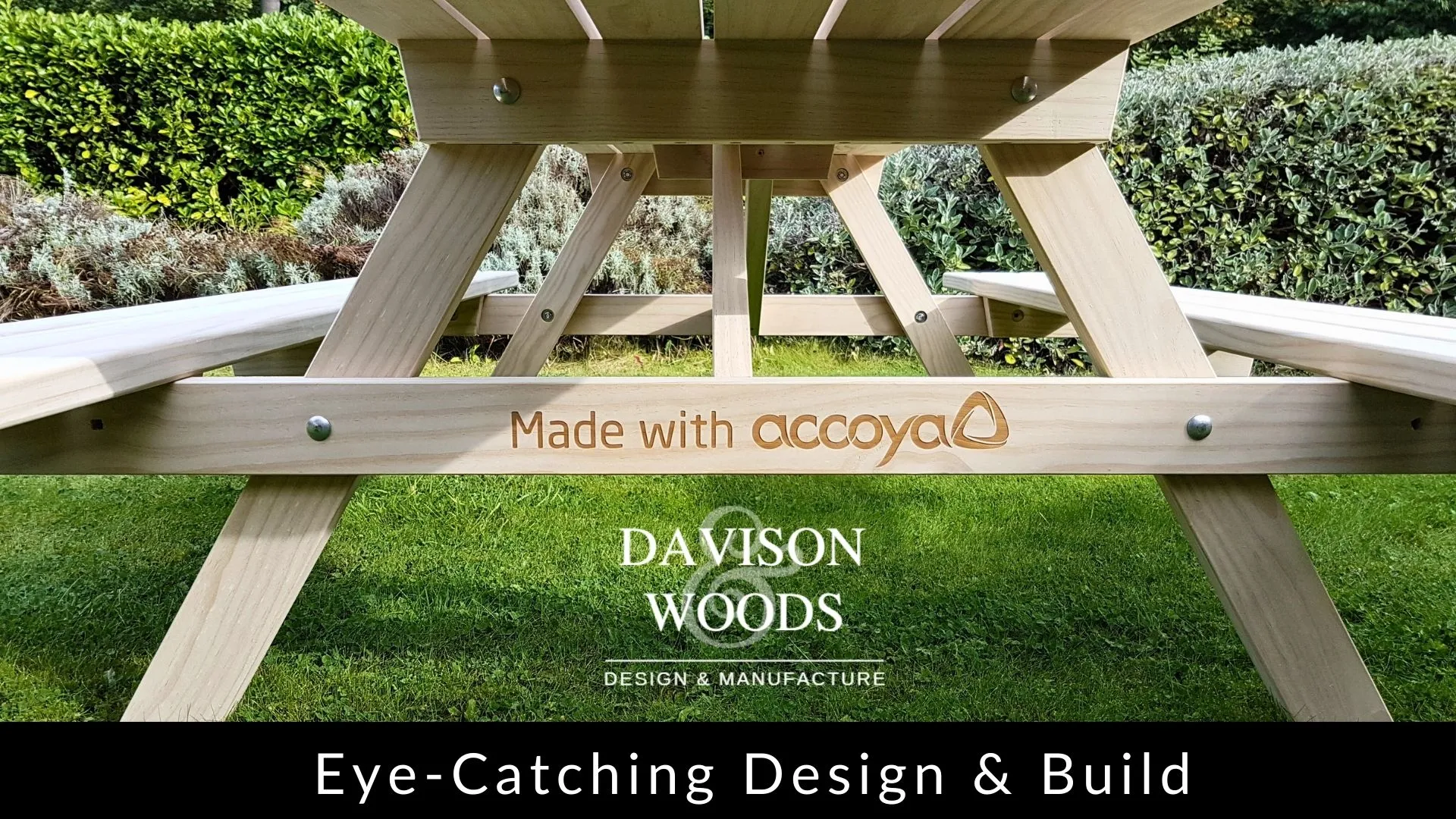 Eye Catching Design and Build. Made with Accoya. Featuring Accoya picnic table, customised to clients' needs.